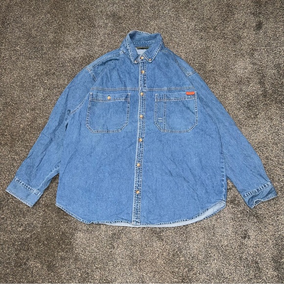 Vintage Jeep Denim Button Up Shirt Men’s Size L Made In Hong Kong - Picture 1 of 4